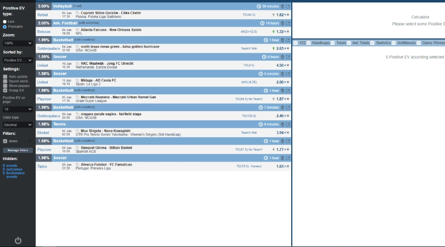 BetWasp value bet software interface