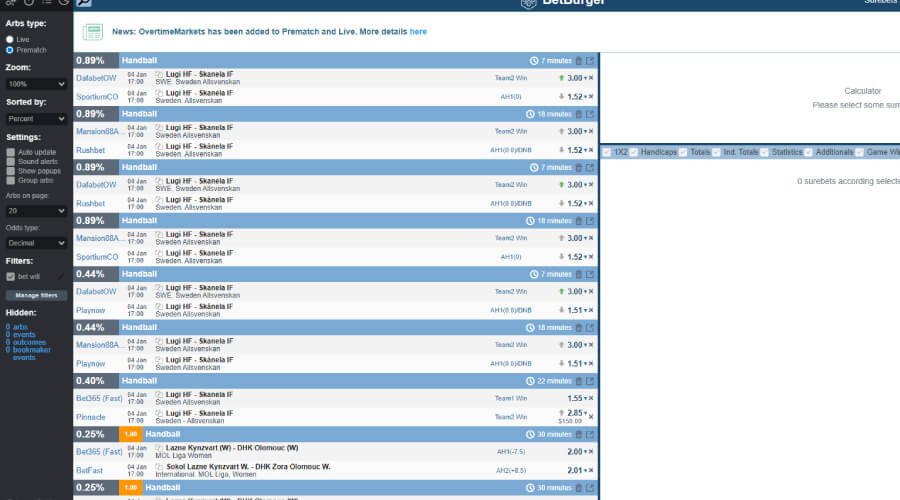 Betburger free arbitrage opportunities