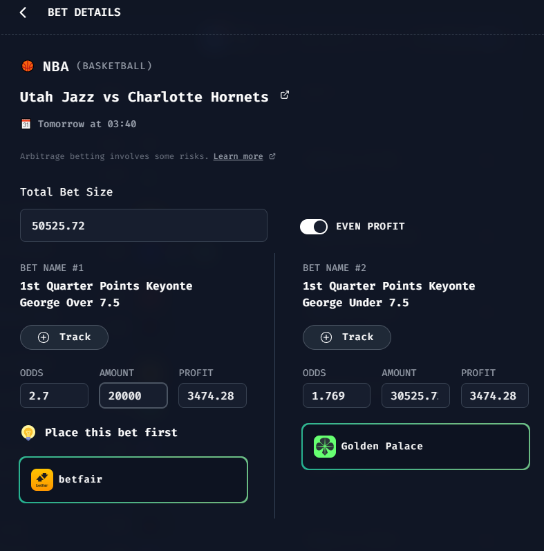 Betherosports arb calculator