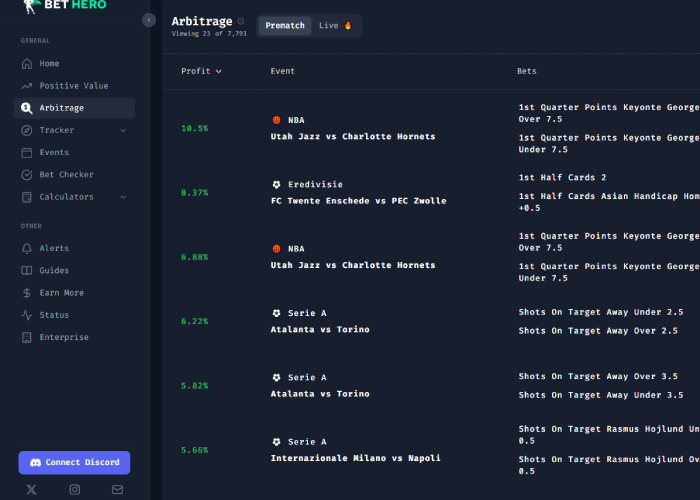Betherosports arb finder service user interface