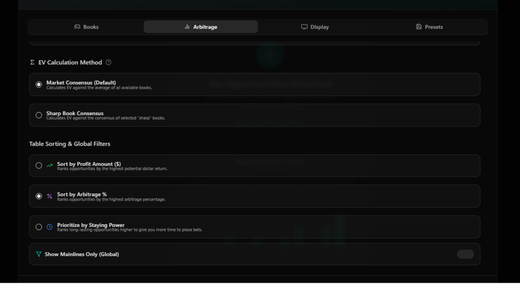 Gambitodds filters for arb and value bet
