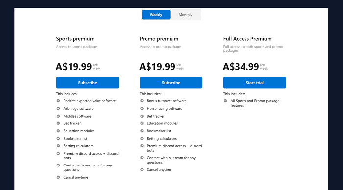 bookie charity pricing plans