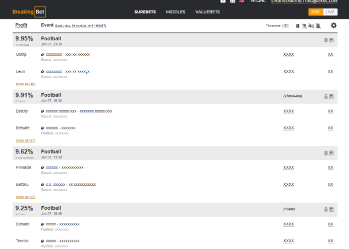 breakingbet user interface arbs