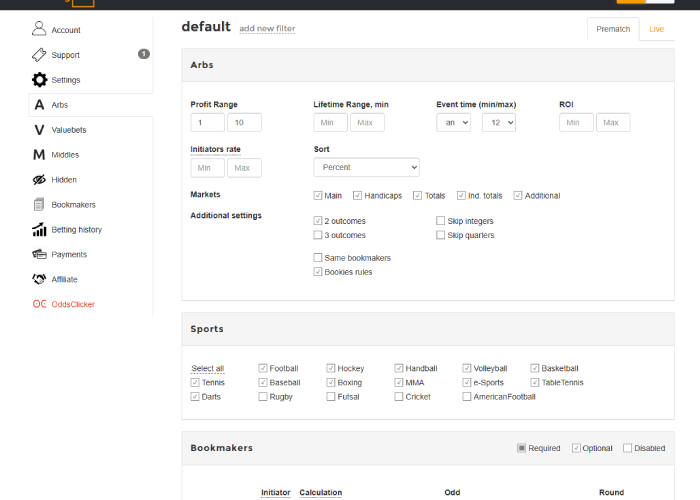 filtering options at Breaking-Bet